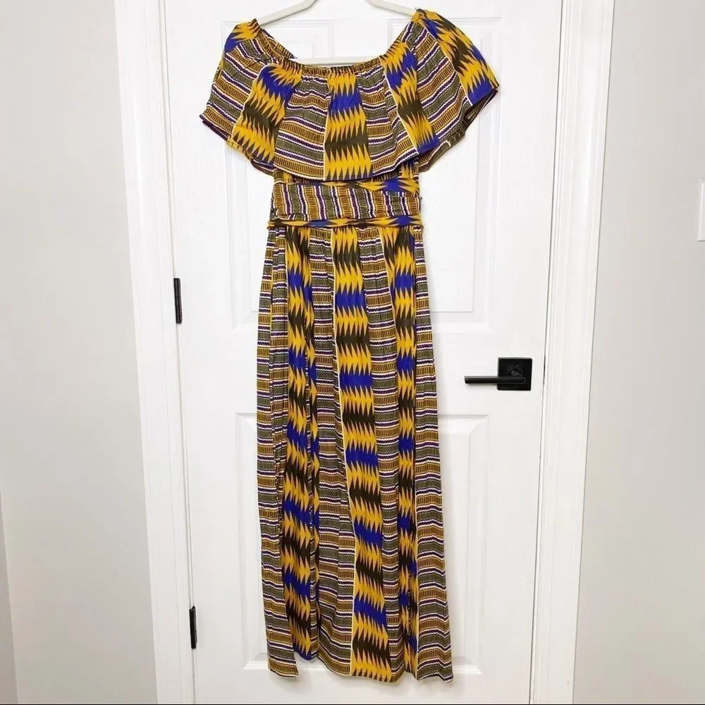 AFRICAN PRINT Off‎ Shoulder Midi Dress Size Small - Picture 6 of 6